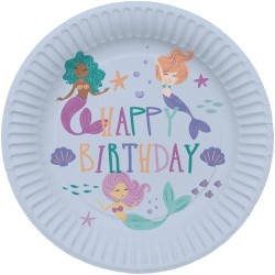 8 ASSIETTES EN CARTON SIRENE MERMAID MAGIC 23 CM