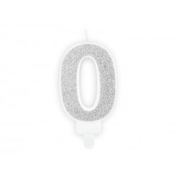 BOUGIE CHIFFRE 0 PAILLETTE ARGENT 7 CM