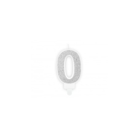 BOUGIE CHIFFRE 0 PAILLETTE ARGENT 7 CM