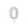 BOUGIE CHIFFRE 0 PAILLETTE ARGENT 7 CM