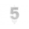 BOUGIE CHIFFRE 5 PAILLETTE ARGENT 7 CM