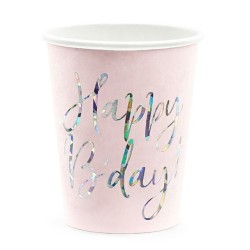 6 GOBELETS ROSE PALE HAPPY BIRTHDAY 220 ML
