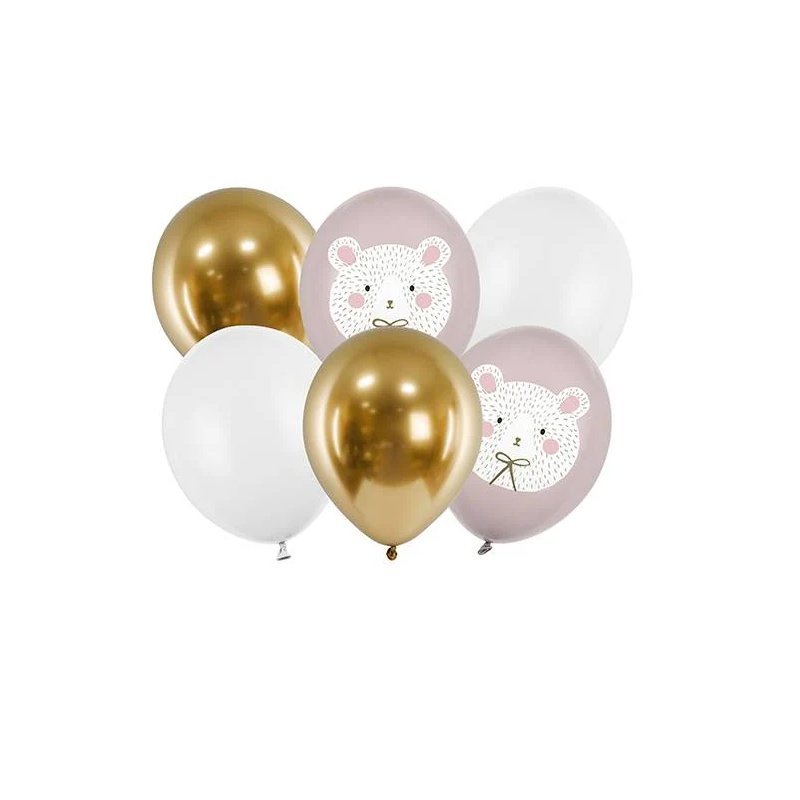6 BALLONS LATEX PETIT OURSON BLANC ET OR 6 BALLONS LATEX PETIT OURSON BLANC ET OR