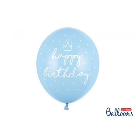 6 BALLONS BIO LATEX HAPPY BIRTHDAY COULEUR BLEU CIEL ECRITURE BLANC 30 CM 