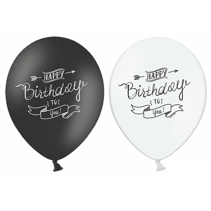 6 BALLONS BIO LATEX HAPPY BIRTHDAY NOIR ET BLANC 30 CM 6 BALLONS BIO LATEX HAPPY BIRTHDAY NOIR ET BLANC 30 CM