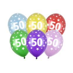 6 BALLONS BIO LATEX CHIFFRE 50 MULTICOLORE 30 CM 