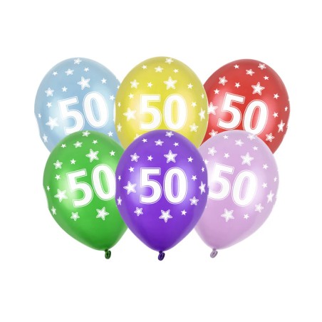 6 BALLONS BIO LATEX CHIFFRE 50 MULTICOLORE 30 CM 