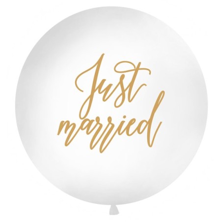 BALLON GEANT LATEX MARIAGE JUST MARRIED EN OR TAILLE DIAMETRE 1 M 