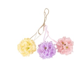 3 BOULES D'HORTENSIA A SUSPENDRE JAUNE, LILAS ET ROSE 6.5 CM 
