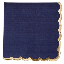 16 SERVIETTES BLEU MARINE ET LISERE OR 33 X 33 CM 