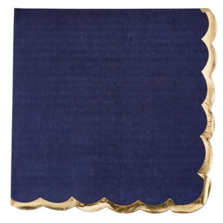 16 SERVIETTES BLEU MARINE ET LISERE OR 33 X 33 CM 