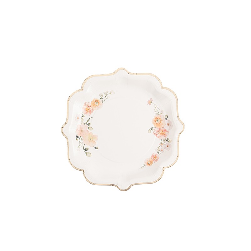 8 ASSIETTES PEACHY ROSE, PECHE ET OR 23 CM 