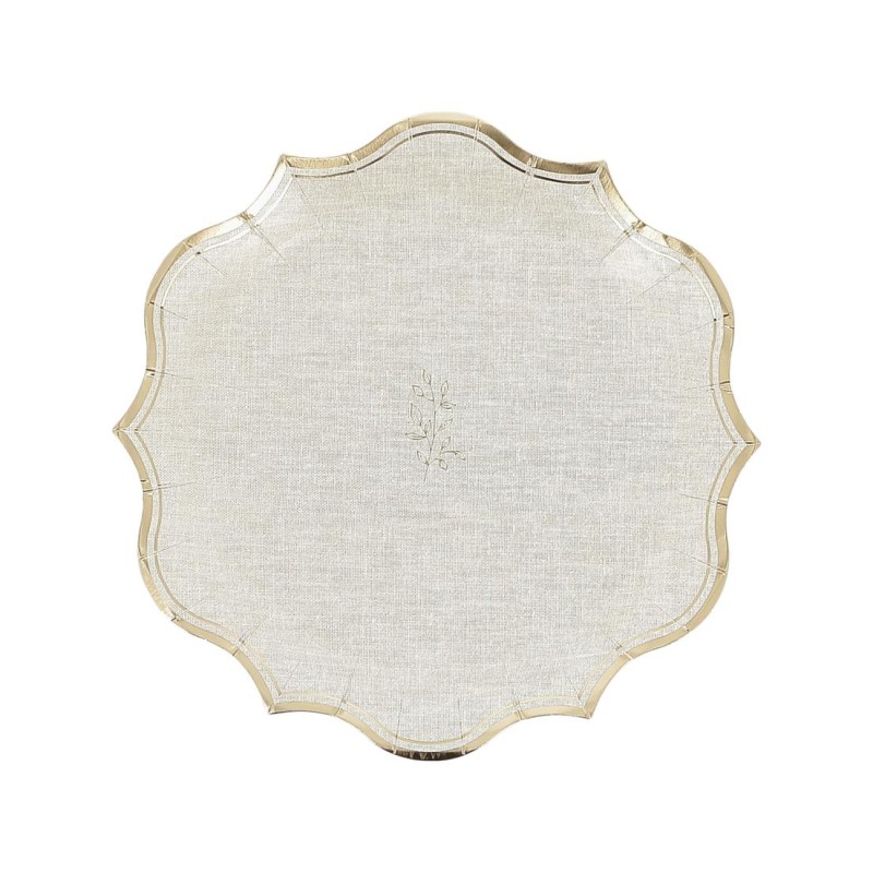 8 ASSIETTES COMMUNION EFFET LIN BEIGE ET OR 23 CM 8 ASSIETTES COMMUNION EFFET LIN BEIGE ET OR 23 CM