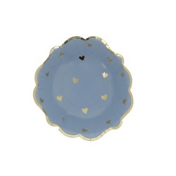 8 BOLS PETITS COEURS BLEU ORAGE ET OR 13.5 CM 