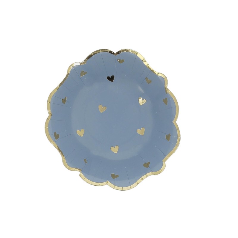 8 BOLS PETITS COEURS BLEU ORAGE ET OR 13.5 CM 8 BOLS PETITS COEURS BLEU ORAGE ET OR 13.5 CM