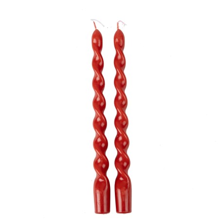 2 BOUGIES FLAMBEAU TORSADEES ROUGE 2.2 X 25 CM 
