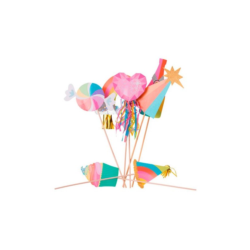 KIT PHOTOBOOTH ARC EN CIEL ET TASSELS 7 PIECES 