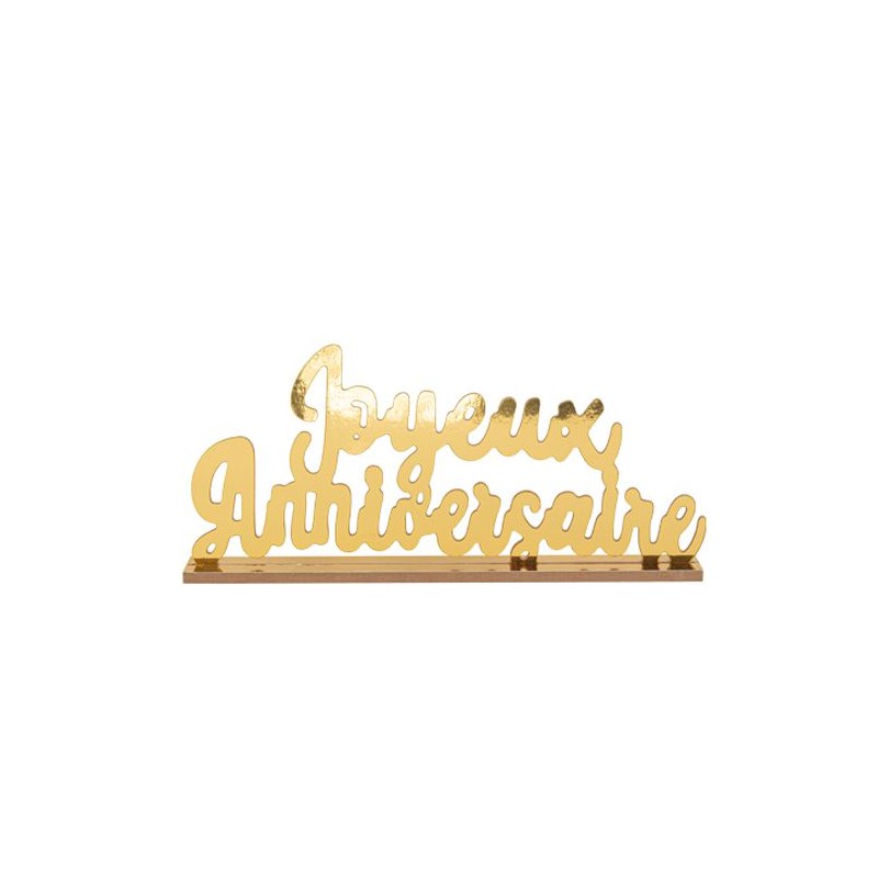 DECORATION JOYEUX ANNIVERSAIRE BOIS OR SUR SOCLE 40 X 19 X 4 CM DECORATION JOYEUX ANNIVERSAIRE BOIS OR SUR SOCLE 40 X 19 X 4 CM
