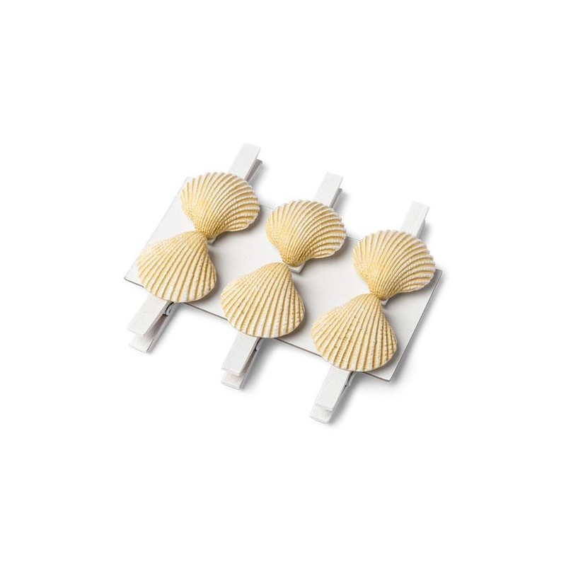 6 PINCES COQUILLAGES IVOIRE 4.5 CM 6 PINCES COQUILLAGES IVOIRE 4.5 CM