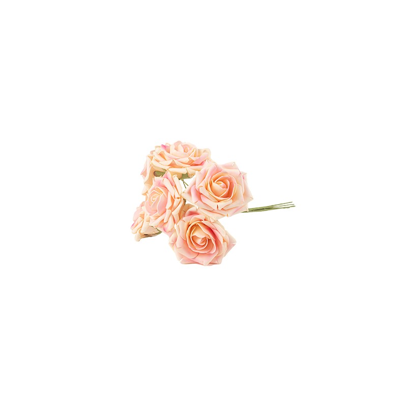 BOUQUET DE 6 ROSES MOUSSE BLUSH ET ROSE 9 X 25 CM BOUQUET DE 6 ROSES MOUSSE BLUSH ET ROSE 9 X 25 CM