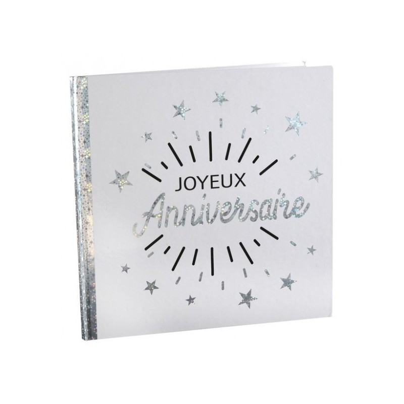 LIVRE D'OR BLANC JOYEUX ANNIVERSAIRE ARGENT ET NOIR LIVRE D'OR BLANC JOYEUX ANNIVERSAIRE ARGENT ET NOIR