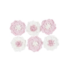 6 FLEURS ROSE ETBLANC 5 CM AVEC ADHESIFS 