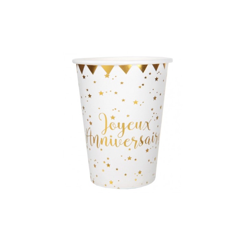 10 GOBELETS BLANC JOYEUX ANNIVERSAIRE OR 10 GOBELETS BLANC JOYEUX ANNIVERSAIRE OR