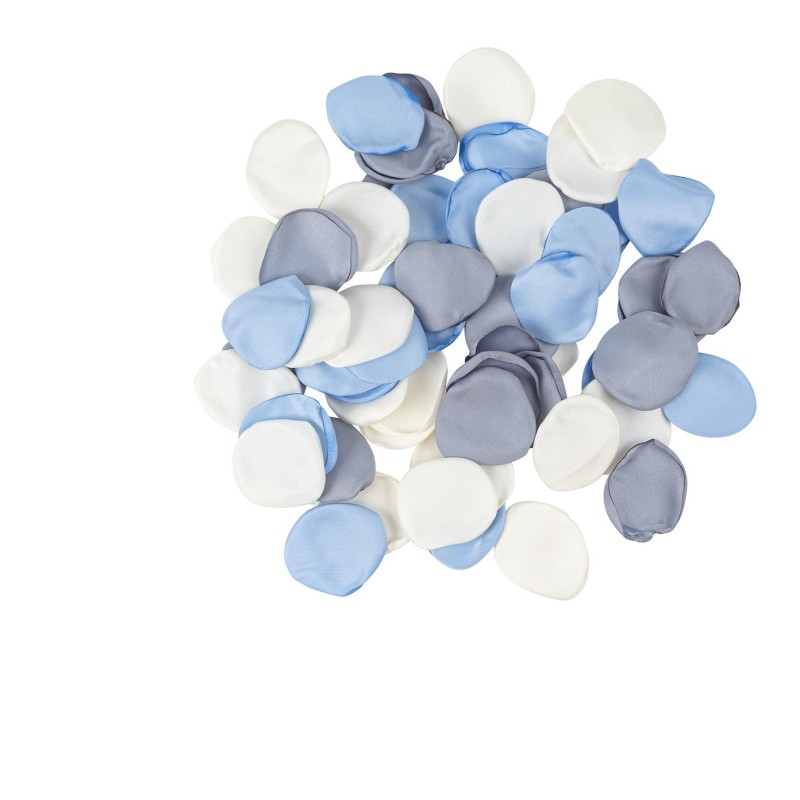60 PETALES SATIN IVOIRE, BLEU ET BLEU ORAGES  3.5CM
