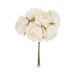 6 ROSES AVEC PISTILS IVOIRE 