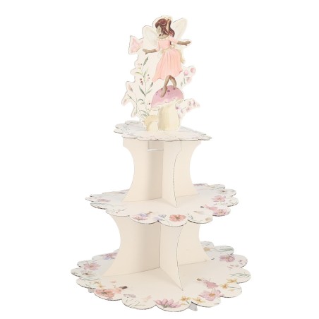 PRESENTOIR FAIRY WORLD CARTON ROSE PASTEL 3 ETAGES 44 CM 