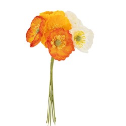 BOUQUETDE 6 COQUELICOTS ORANGE, JAUNE ET BLANC 5 X 20 CM 