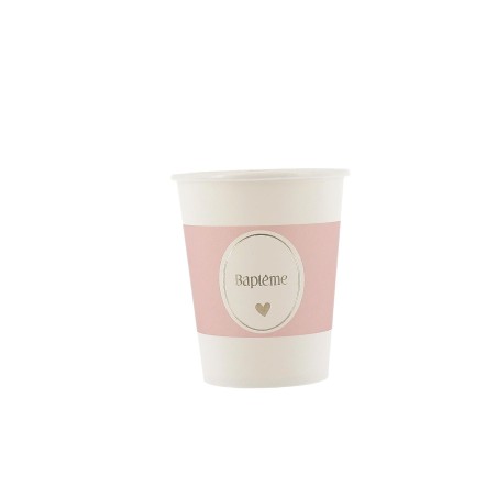 8 GOBELETS BAPTEME BLANC, ROSE ET OR 255 ML