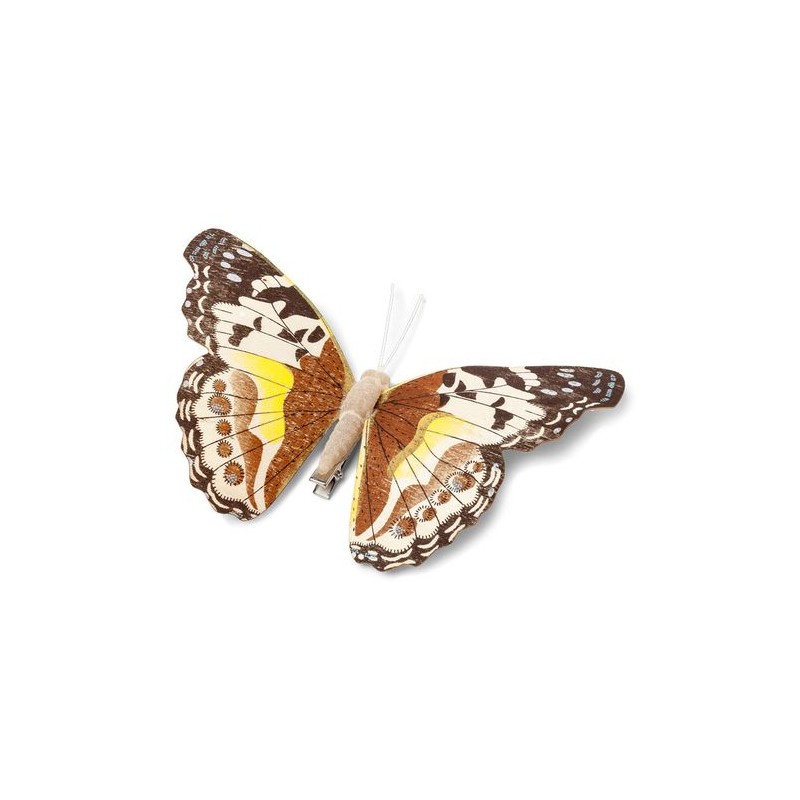 PAPILLON SUR PINCE CHOCO ET JAUNE 18 CM PAPILLON SUR PINCE CHOCO ET JAUNE 18 CM