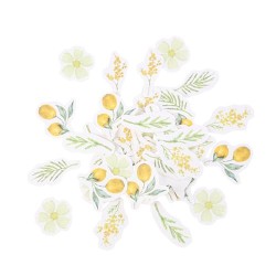 100 CONFETTIS MIMOSA CITRON ET FEUILLAGES DE 2.5 A 3 CM 