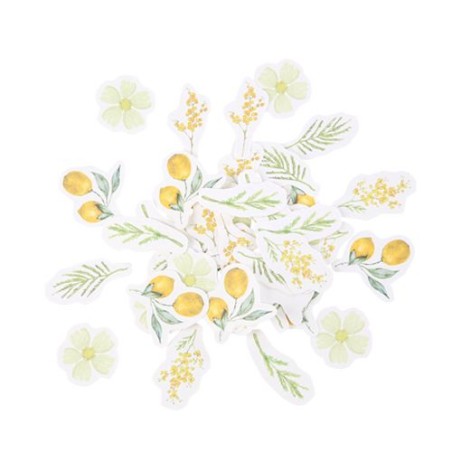 100 CONFETTIS MIMOSA CITRON ET FEUILLAGES DE 2.5 A 3 CM 