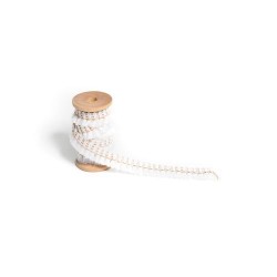 RUBAN FRANGES BLANC ET OR 1.5 CM X 5 M