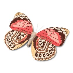 PAPILLON SUR PINCE CHOCO ET CORAIL 18 CM 