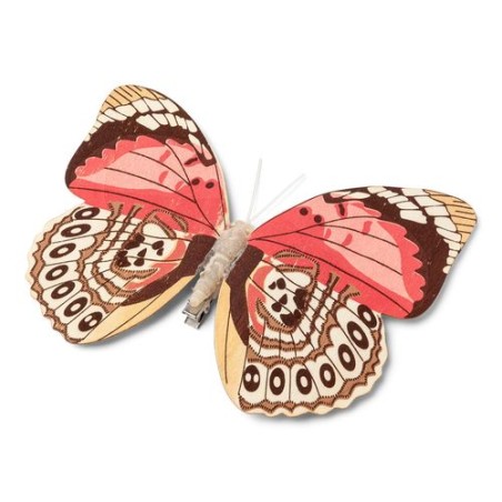 PAPILLON SUR PINCE CHOCO ET CORAIL 18 CM 