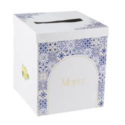 URNE  BDOLCE  VITA BLEU ROI, BLANC ET OR  21 X 25 X 21 CM