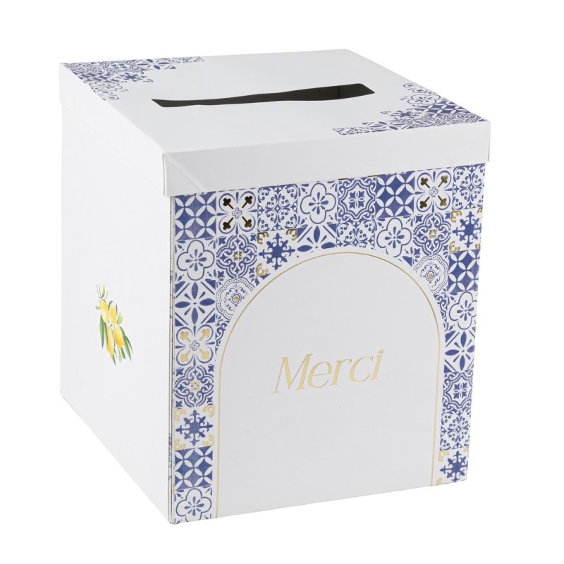 URNE  BDOLCE  VITA BLEU ROI, BLANC ET OR  21 X 25 X 21 CM