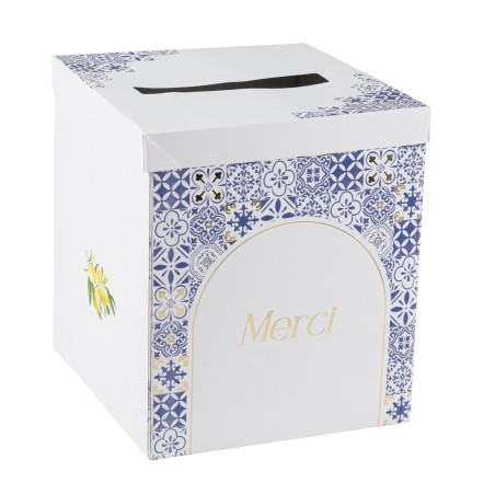URNE  BDOLCE  VITA BLEU ROI, BLANC ET OR  21 X 25 X 21 CM