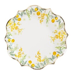 8 ASSIETTES MIMOSA CITRONS, FEUILLAGES ET OR 23 CM 
