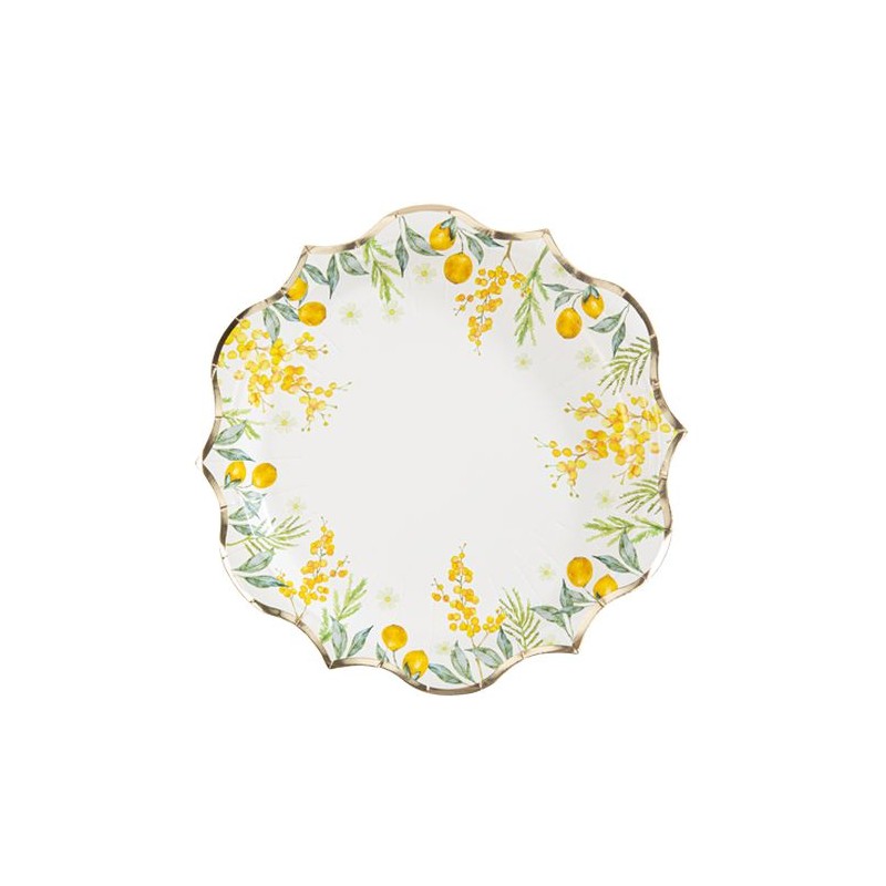 8 ASSIETTES MIMOSA CITRONS, FEUILLAGES ET OR 23 CM 8 ASSIETTES MIMOSA CITRONS, FEUILLAGES ET OR 23 CM