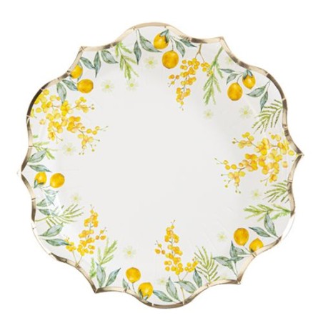 8 ASSIETTES MIMOSA CITRONS, FEUILLAGES ET OR 23 CM 