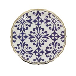 8 ASSIETTES DOLCE VITA BLEU ROI, BLANC  ET OR 23 CM 