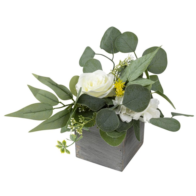 DECORATION COMPOSITION ROSE, FLEURS ET FEUILLAGE JAUNE ET BLANC AVEC POT DECORATION COMPOSITION ROSE, FLEURS ET FEUILLAGE JAUNE ET BLANC AVEC POT