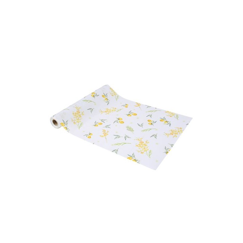 CHEMIN DE TABLE MIMOSA CITRONS E FEUILLAGES 28 CM X 5 M CHEMIN DE TABLE MIMOSA CITRONS E FEUILLAGES 28 CM X 5 M