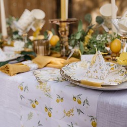 CHEMIN DE TABLE MIMOSA CITRONS E FEUILLAGES 28 CM X 5 M 