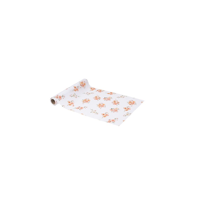 CHEMIN DE TABLE ROMANCE TISSU ROSE, PECHE ET BLANC 28 CM X 5 M15 CHEMIN DE TABLE ROMANCE TISSU ROSE, PECHE ET BLANC 28 CM X 5 M15