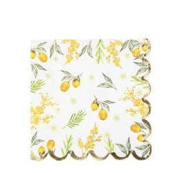 16 SERVIETTES MIMOSA CITRONS FEUILLAGES ET OR 33 X 33 CM 3 PLIS 